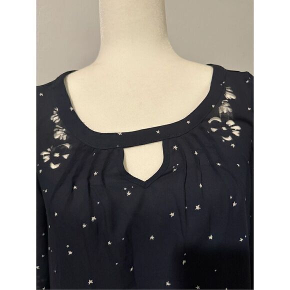 Maeve navy blue star print cutout blouse 2 - Picture 5 of 5